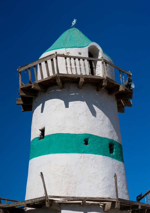 Big mosque minaret with wodden balcony, Afar region, Assayta, Ethiopia