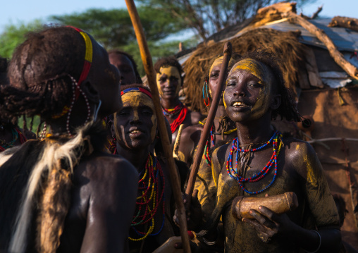 Dassanech tribe women during dimi ceremony to celebrate circumcision of teenagers, Omo valley, Omorate, Ethiopia