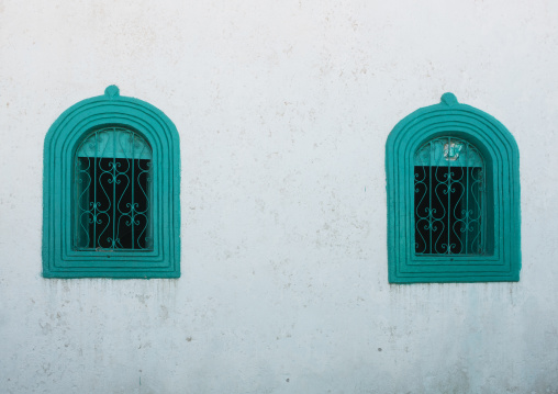 Green windows of an house in the old town, Harari region, Harar, Ethiopia