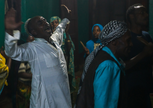 Sufi people go into a trance during a ceremony, Harari region, Harar, Ethiopia