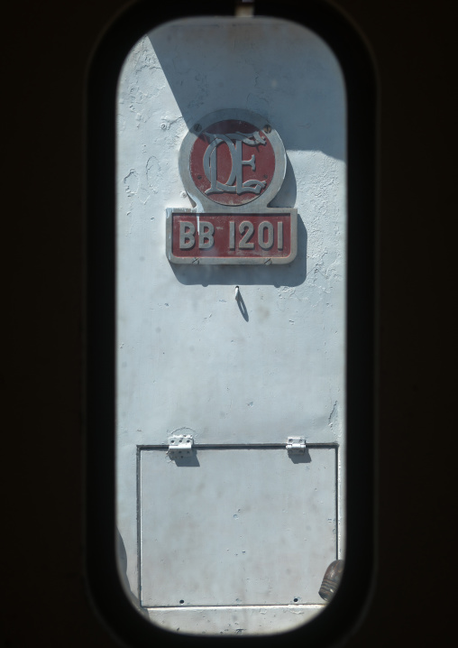 Logo plate on a chemin de fer ethiopien wagoon, Dire dawa region, Dire dawa, Ethiopia