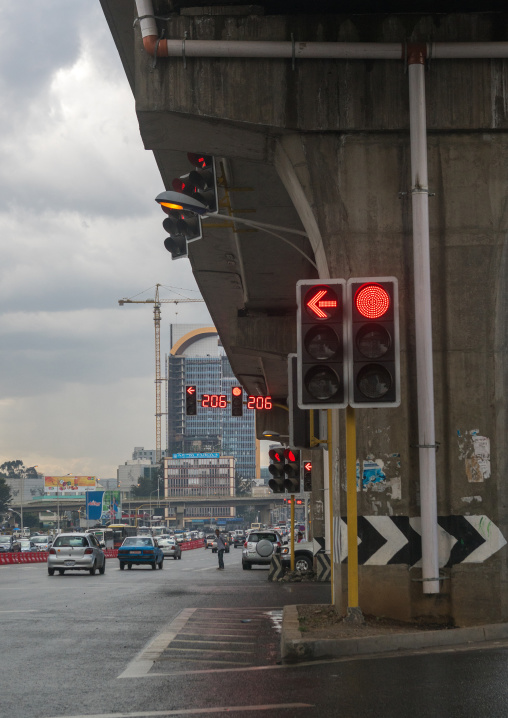 Street scene showing traffic lights, Addis abeba region, Addis ababa, Ethiopia