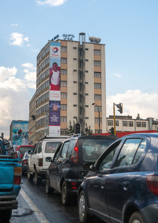 Total giant billboard with haile gebreselassie on side of building, Addis abeba region, Addis ababa, Ethiopia