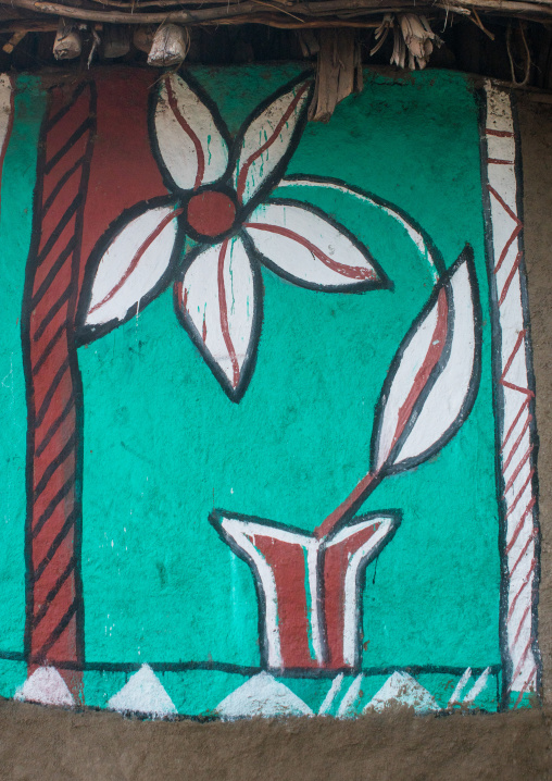 Ethiopia, Kembata, Alaba Kuito, flower on a painted house