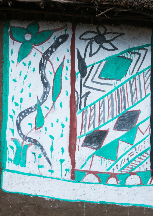 Ethiopia, Kembata, Alaba Kuito, detail of a painted house
