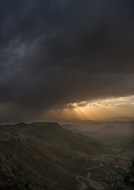 Storm clouds gathering over a valley, Amhara region, Lalibela, Ethiopia