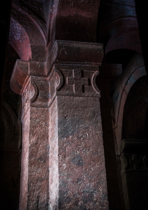 Pilar of a rock church, Amhara region, Lalibela, Ethiopia