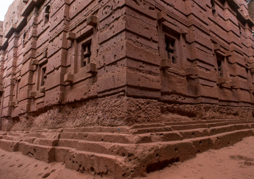 Monolithic rock-cut church corner, Amhara region, Lalibela, Ethiopia