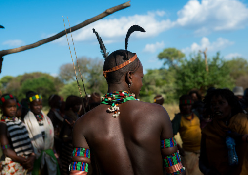 Hamer tribe whipper during a bull jumping ceremony, Omo valley, Turmi, Ethiopia
