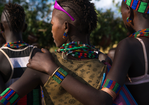 Hamer tribe people attending a bull jumping ceremony, Omo valley, Turmi, Ethiopia