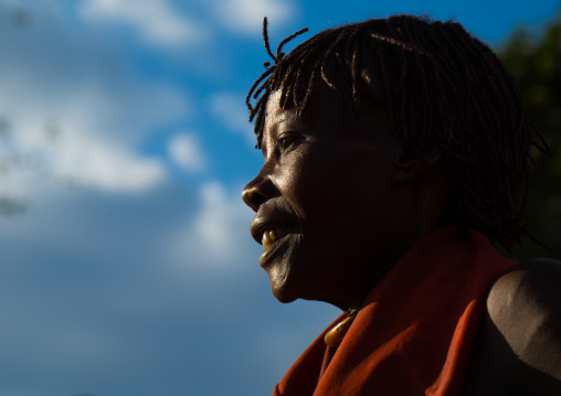 Hamer tribe woman waiting to be whipped during a bull jumping ceremony, Omo valley, Turmi, Ethiopia