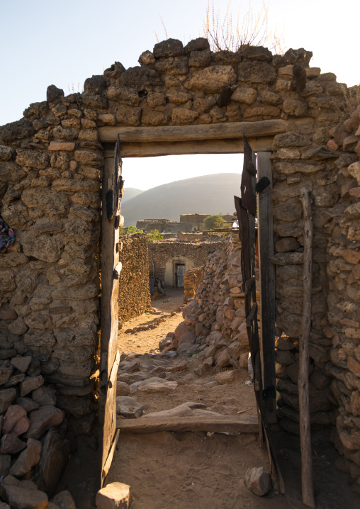 Arch in a traditional Argoba stone houses village, Harari Region, Koremi, Ethiopia