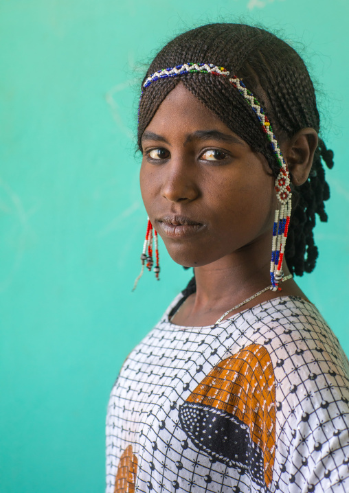 Portrait of an Afar tribe girl with braided hair, Afar region, Semera, Ethiopia