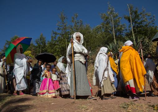 Ethiopian orthodox pilgrims during Timkat epiphany festival, Amhara region, Lalibela, Ethiopia