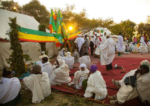 Ethiopian pilgrims resting during Timkat epiphany festival, Amhara region, Lalibela, Ethiopia