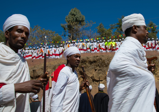 Ethiopian orthodox priests celebrating the colorful Timkat epiphany festival, Amhara region, Lalibela, Ethiopia