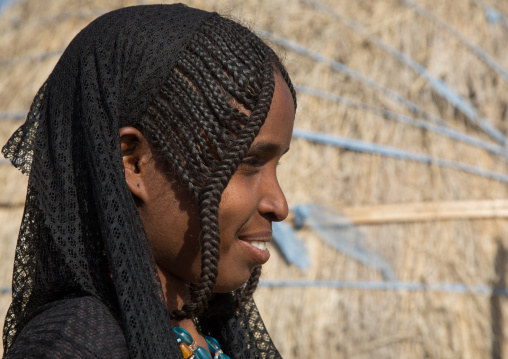 Side view of an Afar tribe woman with braided hair, Afar region, Chifra, Ethiopia