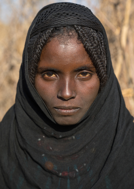 Portrait of an Afar tribe girl with braided hair, Afar region, Chifra, Ethiopia
