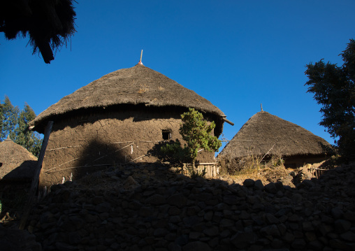 Stone houses village in the highlands, Amhara region, Debre Birhan, Ethiopia