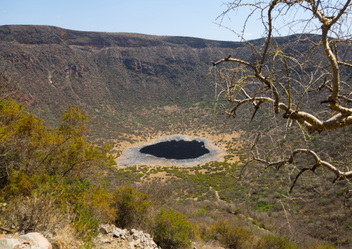 View of the volcano crater where Borana tribe men dive to find salt, Oromia, El Sod, Ethiopia