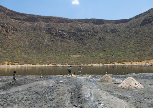 Volcano crater where Borana tribe men dive to collect salt, Oromia, El Sod, Ethiopia