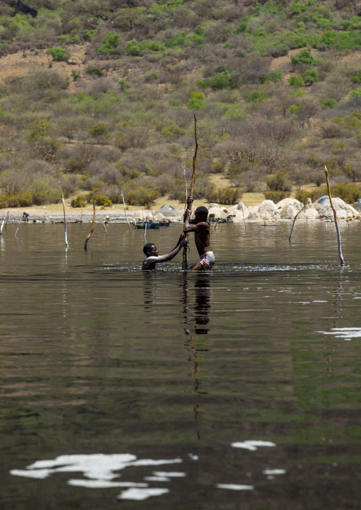 Volcano crater where Borana tribe men dive to collect salt, Oromia, El Sod, Ethiopia