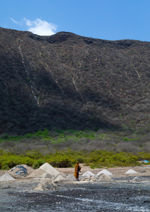 Volcano crater where Borana tribe men dive to collect salt, Oromia, El Sod, Ethiopia