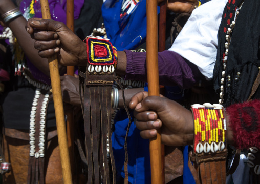 Women holding traditional sticks during the Gada system ceremony in Borana tribe, Oromia, Yabelo, Ethiopia