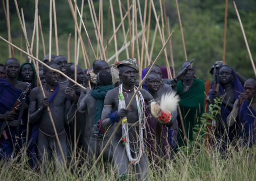 Donga stick fighting in Suri tribe, Tulgit, Omo valley, Ethiopia