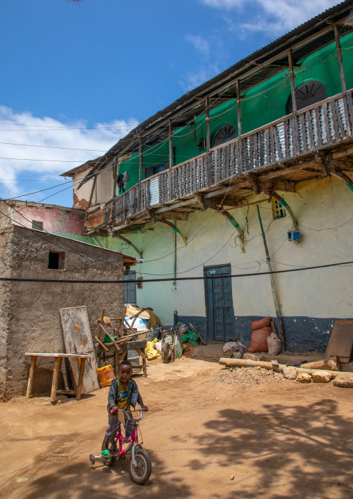 Traditional house with a balcony in the old town, Harari region, Harar, Ethiopia