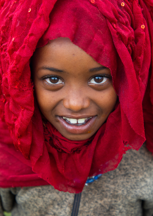 Portrait of a smiling oromo girl, Oromia, Sheik Hussein, Ethiopia