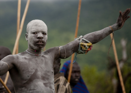 Donga stick fighting in Suri tribe, Tulgit, Omo valley, Ethiopia