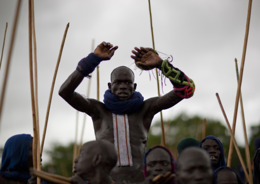 Donga stick fighting in Suri tribe, Tulgit, Omo valley, Ethiopia