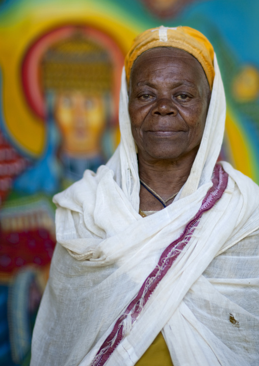 Veiled woman in the church of the village of kite, Ethiopia