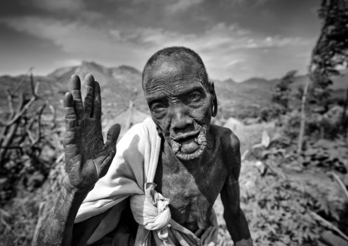 Old Surma Woman With The Lip Stretched, Turgit Village, Omo Valley, Ethiopia