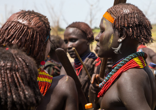Women dancing during the proud ox ceremony in the Dassanech tribe, Turkana County, Omorate, Ethiopia