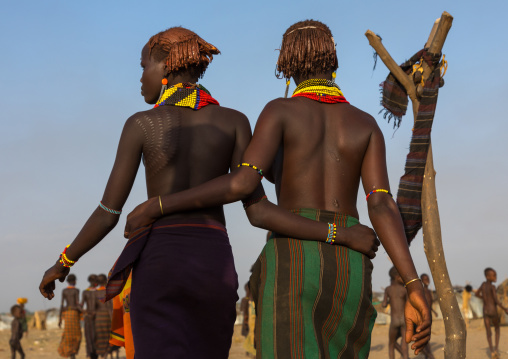 Teenage girls during the Dimi ceremony in Dassanech tribe to celebrate circumcision of teenagers, Turkana County, Omorate, Ethiopia