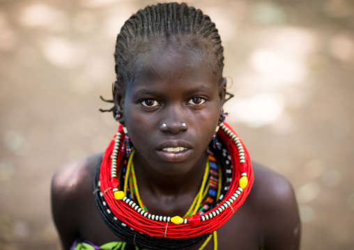Portrait of a sudanese Toposa tribe girl refugee, Omo Valley, Kangate, Ethiopia