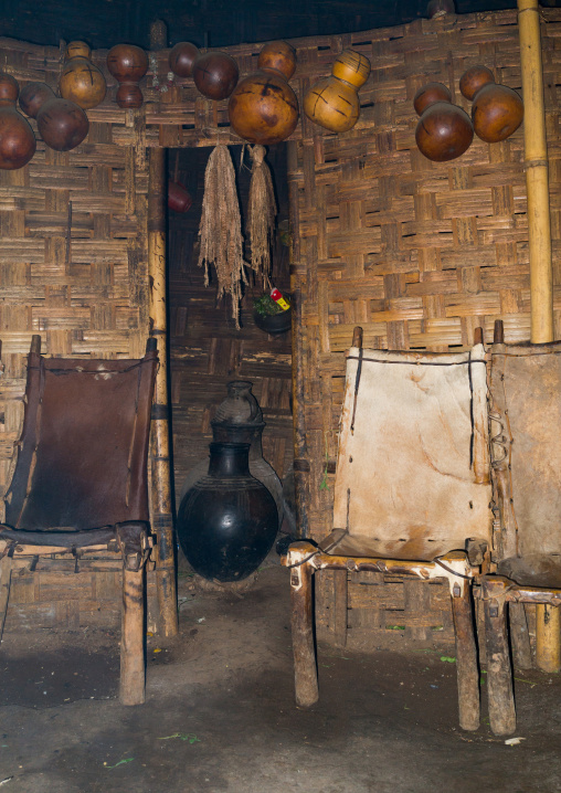 Inside a traditional Dorze house made of bamboo and enset leaves, Gamo Gofa Zone, Gamole, Ethiopia