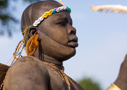 Bodi tribe fat man during Kael ceremony, Omo valley, Hana Mursi, Ethiopia