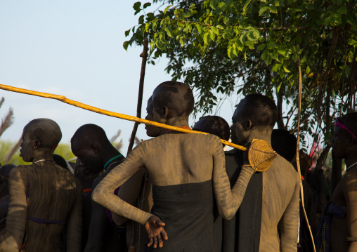 Young men during the fat men ceremony in Bodi tribe, Omo valley, Hana Mursi, Ethiopia