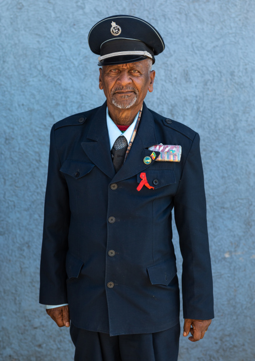 Veteran from the italo-ethiopian war in army uniform, Addis Abeba region, Addis Ababa, Ethiopia