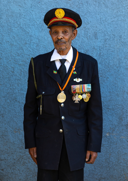 Veteran from the italo-ethiopian war in army uniform, Addis Abeba region, Addis Ababa, Ethiopia