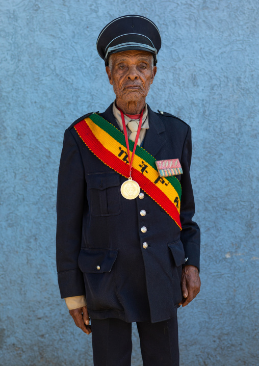 Veteran from the italo-ethiopian war in army uniform, Addis Abeba region, Addis Ababa, Ethiopia