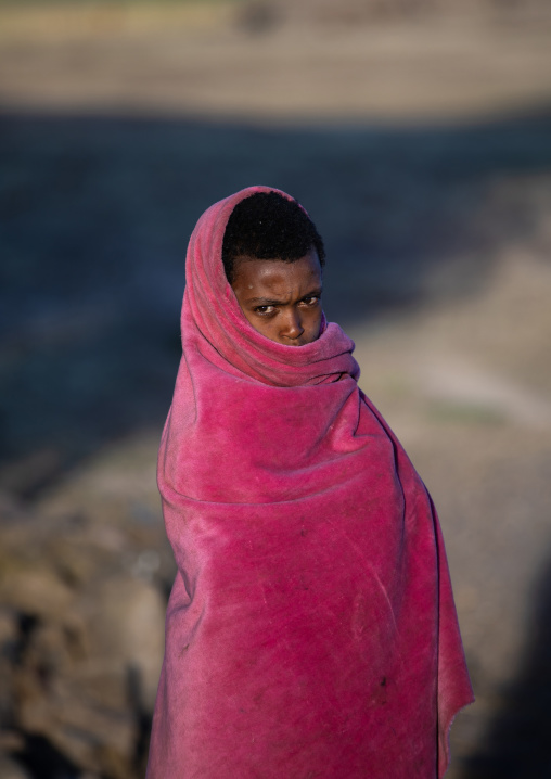 Ethiopian girl from the highlands in the cold weather, Amhara region, Weldiya, Ethiopia