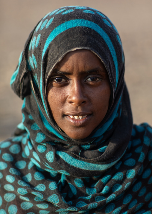 Portrait of an afar tribe woman with sharpened teeth, Afar Region, Afambo, Ethiopia
