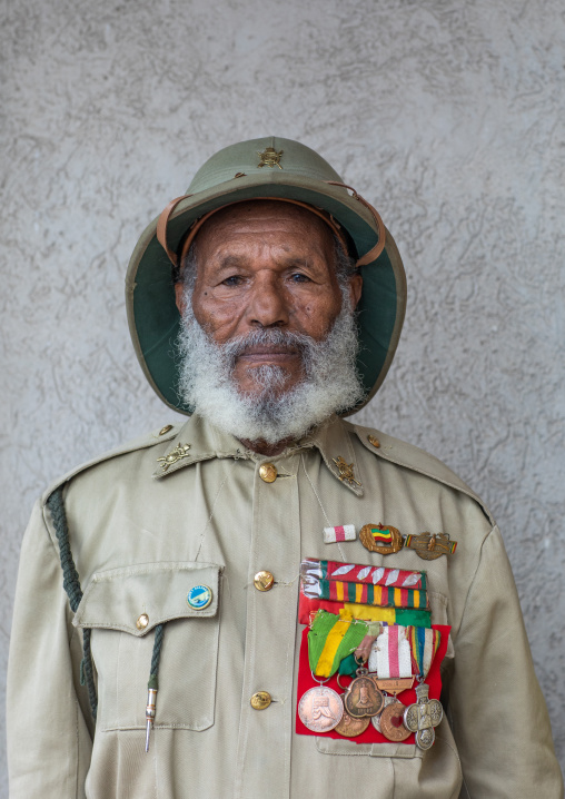 Veteran from the italo-ethiopian war in army uniform, Addis Abeba region, Addis Ababa, Ethiopia