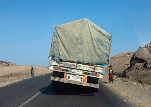 Overloaded truck coming from djibouti port, Afar region, Semera, Ethiopia