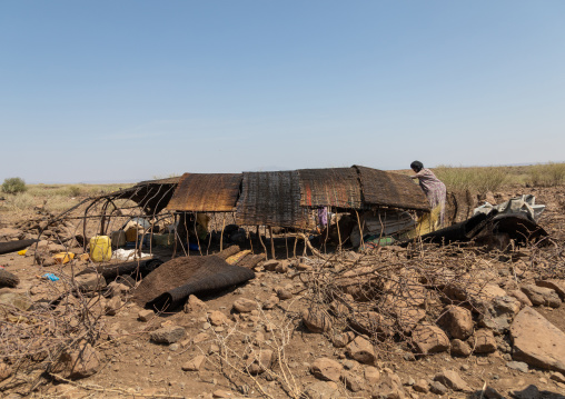 Issa woman making tent in a camp, Afar Region, Gewane, Ethiopia