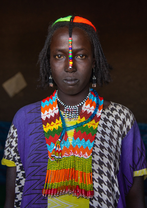 Oromo woman with a beaded necklace, Oromia, Mileso, Ethiopia